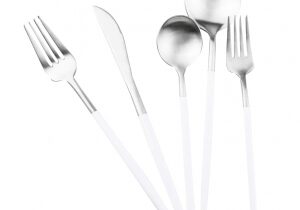 Fork, knife, and spoons arrangement