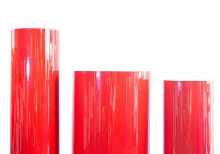 Red cylindrical pedestals on white background