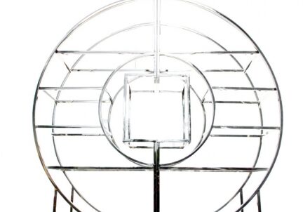 Circular metal structure with intricate design