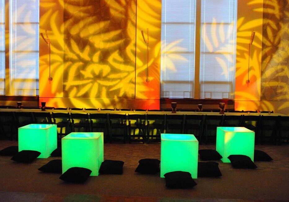Glowing cubes with colorful shadow patterns