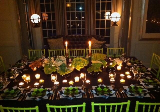 Elegant dining table with candlelight