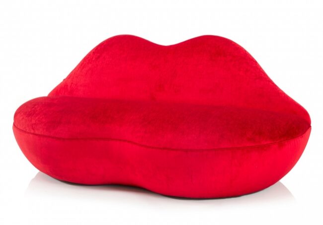 Quirky red couch resembling lips