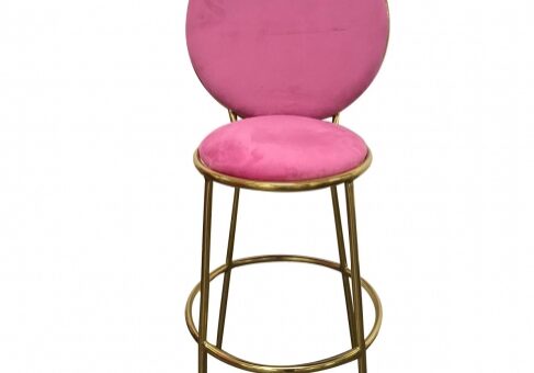 Modern bar stool with pink cushion