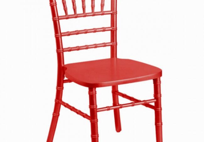 Red wooden chair with a slatted backrest
