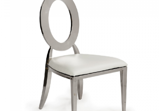 Sleek metal chair with white seat