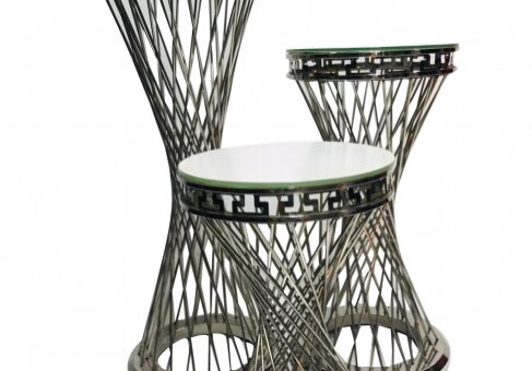 Contemporary wireframe side tables set