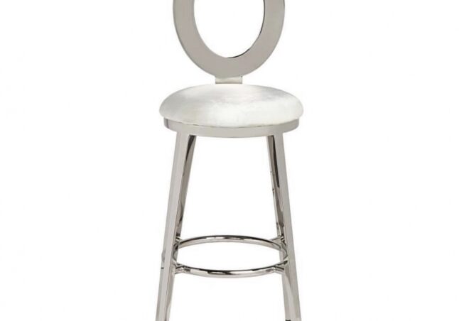 Sleek silver stool with cushioned seat