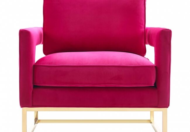 Pink velvet armchair with gold legs