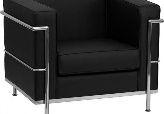 Contemporary square armchair with chrome accents