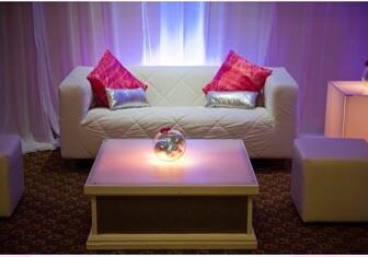 Modern lounge setup with decorative accents