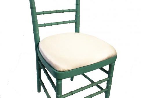 Green wooden chair with cushioned seat