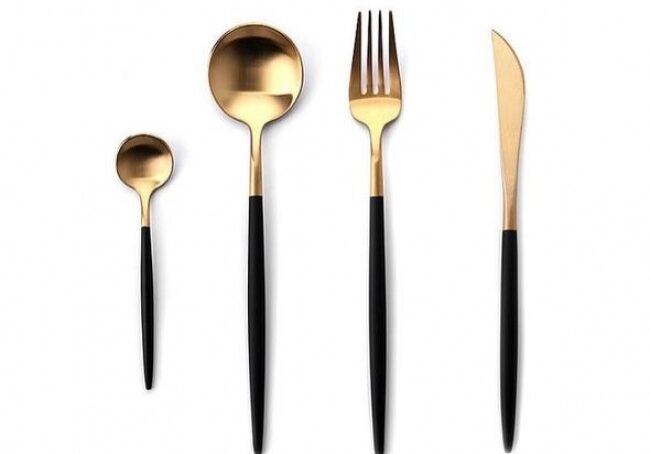 Gold and black cutlery set