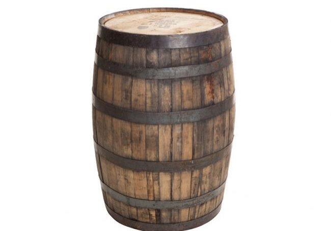 Wooden barrel with metal bands